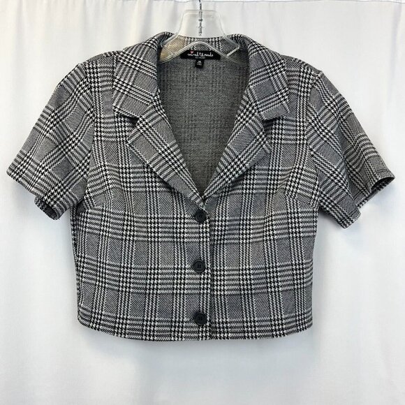 Mixed Threads Womens Gray Black Houndstooth Knitted Cropped Blazer Size Medium - Picture 1 of 9